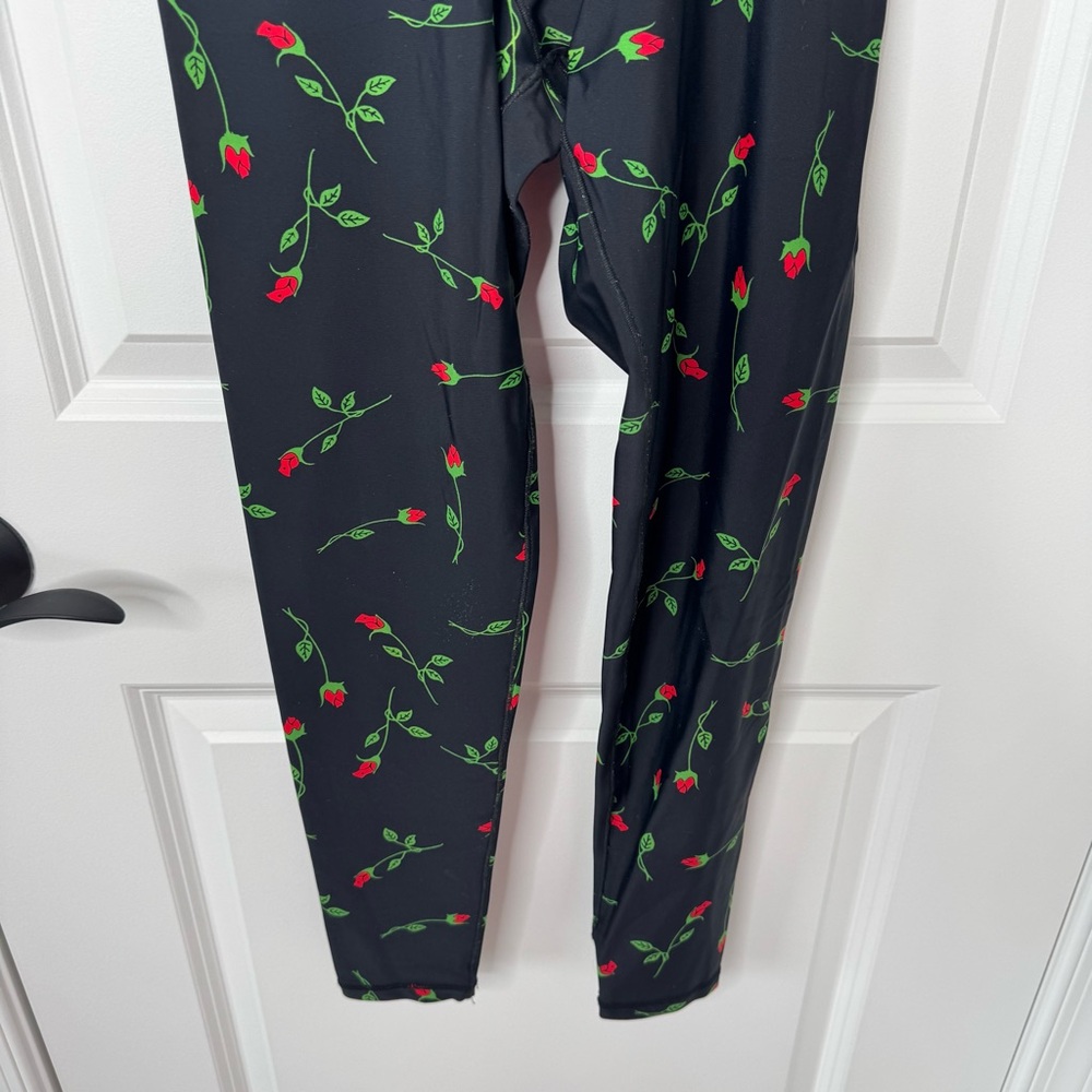 ADAM SELMAN SPORT Rose Print French-cut Leggings In Black small - Picture 3 of 8